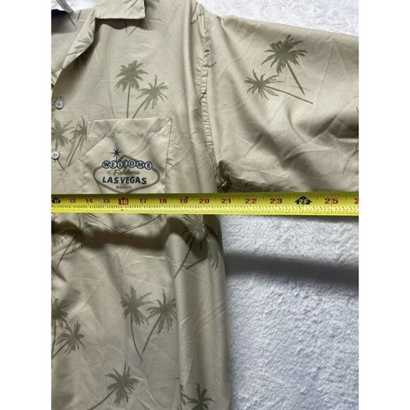 Las Vegas Palm Trees short sleeve button up MENS M Khaki Beige Retro - Picture 9 of 13